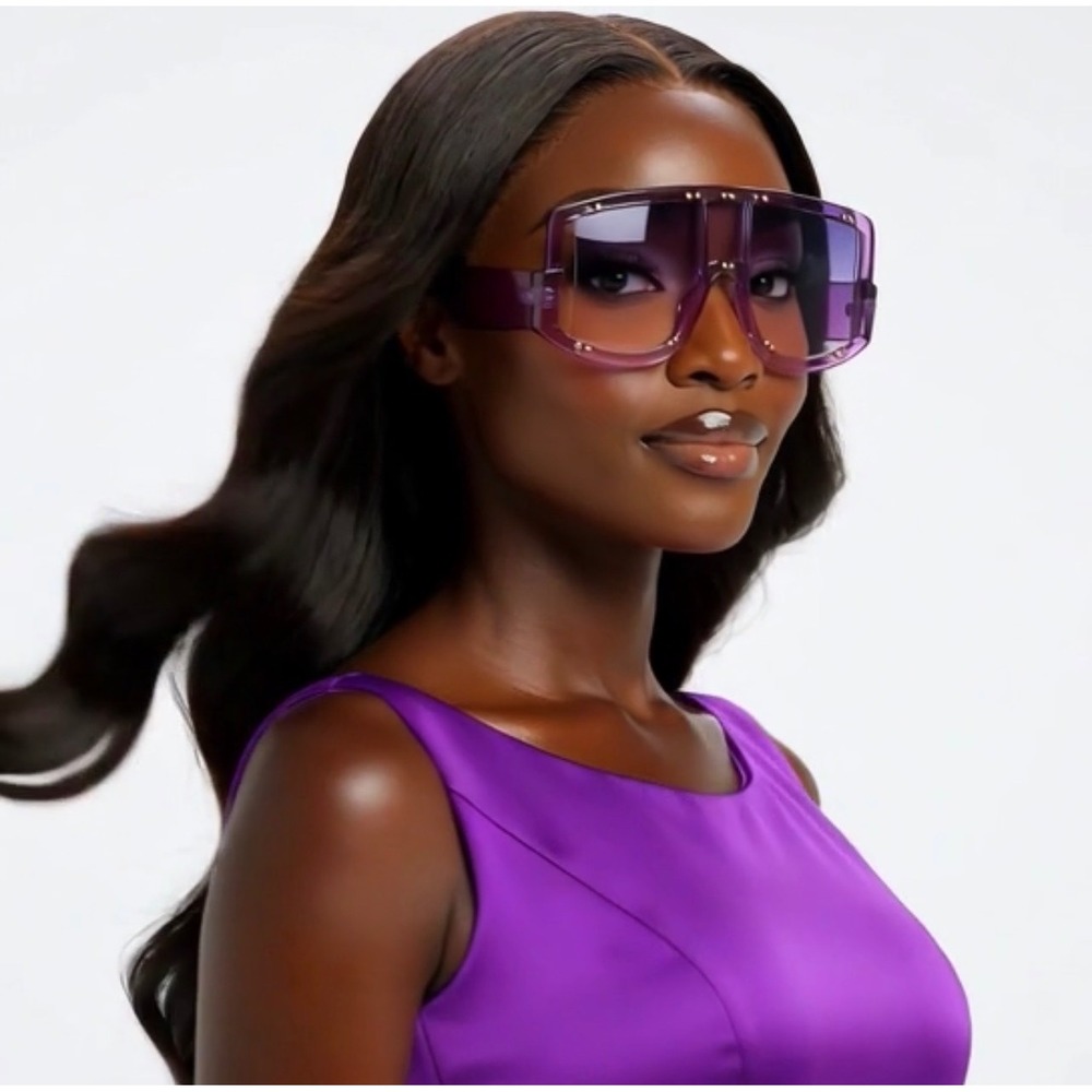Oversized Purple Shield Sunglasses Women Lens Gold Studs Festival Shades Visor
